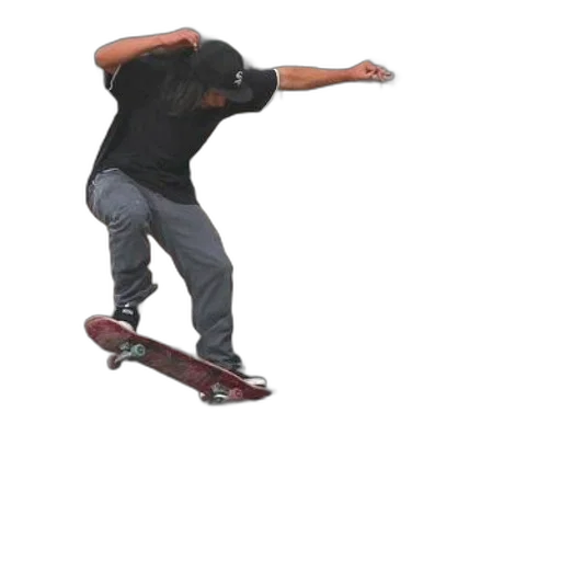 staff, shoes, hat, weapon, 3d render, concept art, photorealistic, skateboarder transparent PNG cut-out