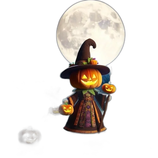 staff, concept art, pixel art, fantasy art, 3d render, halloween, night, pumpkin-headed transparent PNG cut-out