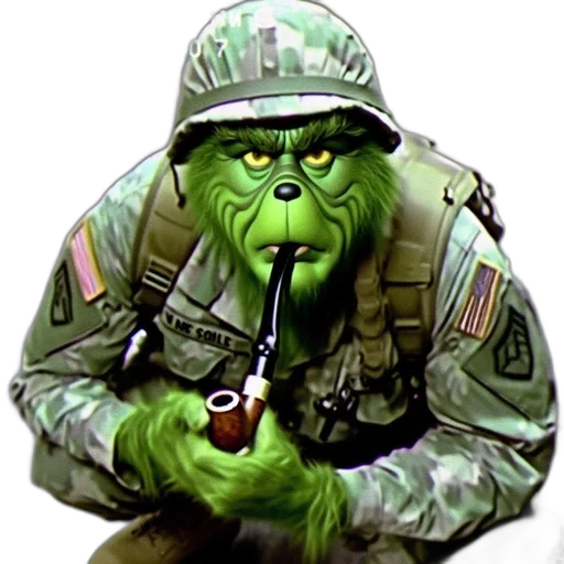 staff, concept art, pixel art, photorealistic, comic book art, green, grinch, military transparent PNG cut-out