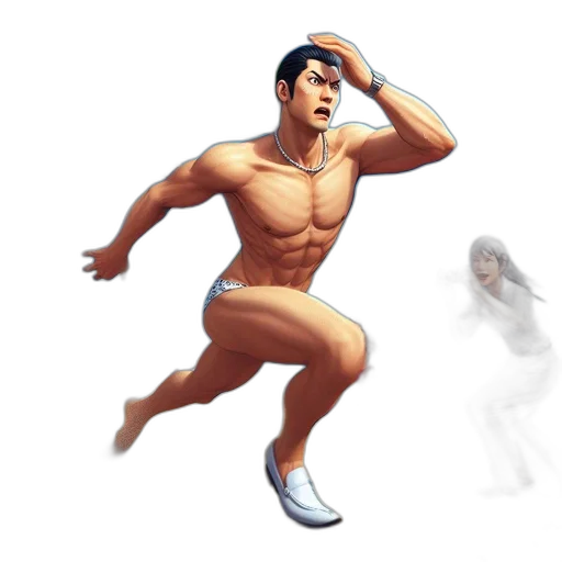 concept art, pixel art, 3d render, photorealistic, muscular, man, runs, along transparent PNG cut-out