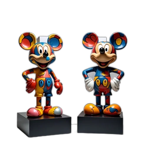 3d render, concept art, pair, mickey, mouse-shaped, sculptures, colorful, abstract transparent PNG cut-out
