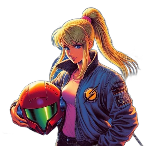 jacket, weapon, comic book art, concept art, vaporwave, cyberpunk, outer space, neon lights transparent PNG cut-out