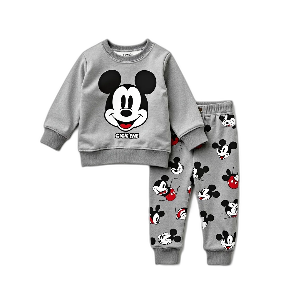 monochrome, child, outfit, consisting, grey, sweatshirt, mickey, mouse transparent PNG cut-out