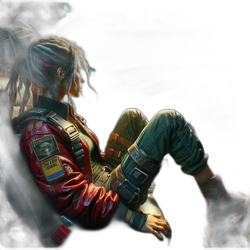 jacket, dragon, mask, weapon, cyberpunk, concept art, fantasy art, photorealistic transparent PNG cut-out