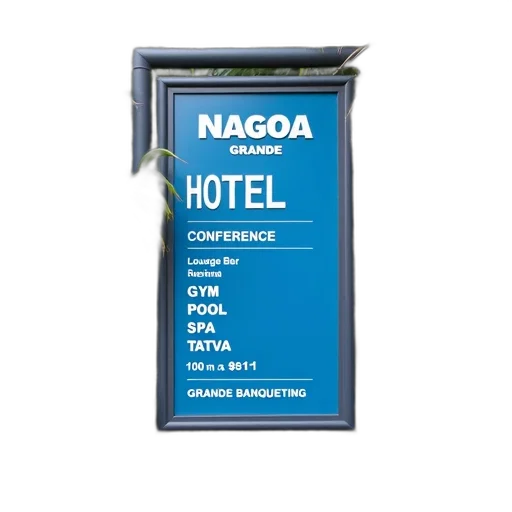 3d render, signboard, various, hotel, conference, details, mounted, pole transparent PNG cut-out