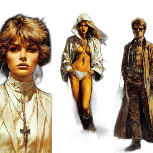 jacket, concept art, comic book art, cyberpunk, photorealistic, golden, earth tones, three transparent PNG cut-out