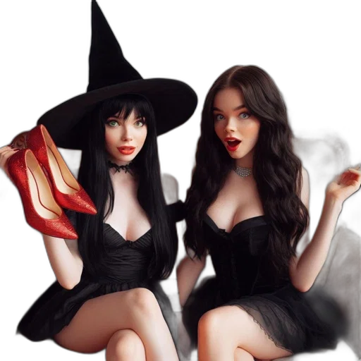 dress, fantasy art, photorealistic, concept art, pixel art, dark, two, women transparent PNG cut-out