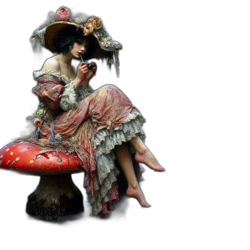 hat, dress, umbrella, staff, fantasy art, concept art, photorealistic, 3d render transparent PNG cut-out