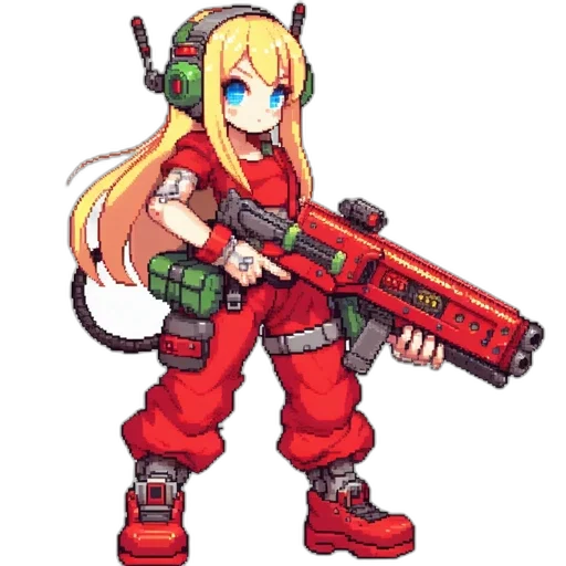 weapon, robot, staff, dragon, pixel art, anime, cyberpunk, cartoon transparent PNG cut-out