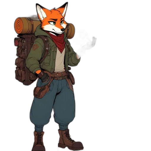jacket, staff, animal, weapon, concept art, pixel art, fantasy art, cartoon transparent PNG cut-out
