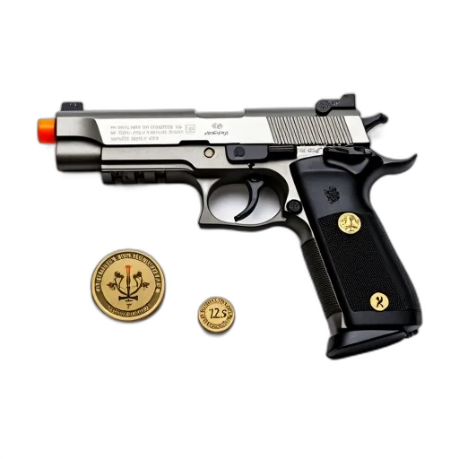 weapon, 3d render, silver, black, modern, semi-automatic, pistol, grip transparent PNG cut-out