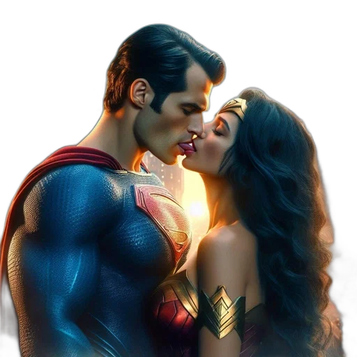 comic book art, concept art, photorealistic, fantasy art, neon lights, superman, wonder, woman transparent PNG cut-out