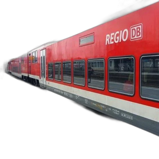 3d render, photorealistic, red, train, regio, written, side, parked transparent PNG cut-out