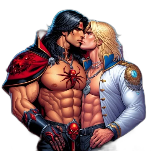 sword, comic book art, fantasy art, concept art, pixel art, two, males, distinctive transparent PNG cut-out