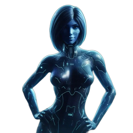 robot, dress, concept art, cyberpunk, 3d render, comic book art, blue, woman transparent PNG cut-out