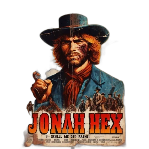 concept art, comic book art, vintage-styled, poster, jonah, hex, rugged, man transparent PNG cut-out