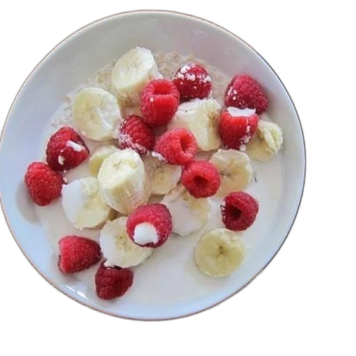 food, crown, bowl, oatmeal, topped, sliced, bananas, raspberries transparent PNG cut-out