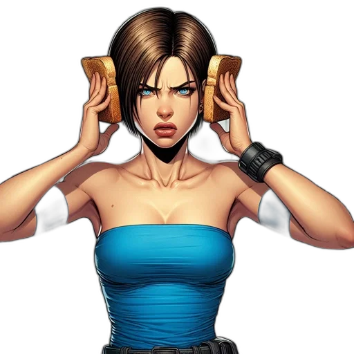 face, comic book art, concept art, pixel art, cyberpunk, woman, modern, kitchen transparent PNG cut-out
