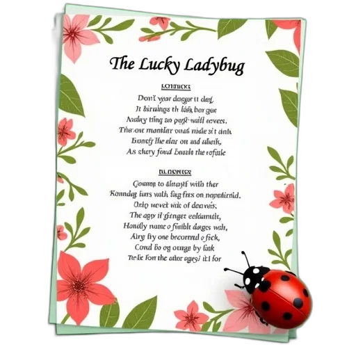 white, paper, green, background, poem, titled, lucky, ladybug transparent PNG cut-out