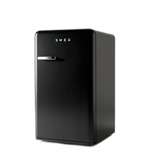 robot, furniture, 3d render, sleek, black, refrigerator, metallic, handle transparent PNG cut-out