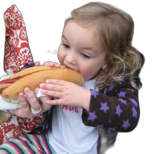 food, young, girl, blonde, hair, eating, hot, dog transparent PNG cut-out