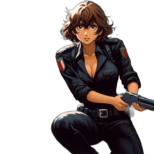 weapon, jacket, concept art, comic book art, anime, pixel art, armed, woman transparent PNG cut-out
