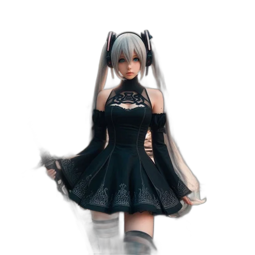 dress, robot, 3d render, concept art, fantasy art, anime, monochrome, dark transparent PNG cut-out