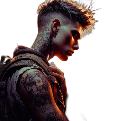 hair, cyberpunk, photorealistic, concept art, fantasy art, young, man, spiky transparent PNG cut-out