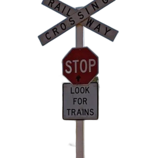 staff, 3d render, railway, crossing, sign, stop, warning, look transparent PNG cut-out