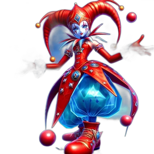 concept art, fantasy art, 3d render, pixel art, sorceress, jester, elongated, curved transparent PNG cut-out