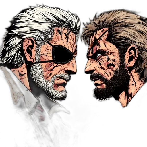 face, comic book art, concept art, pixel art, fantasy art, two, rugged, males transparent PNG cut-out