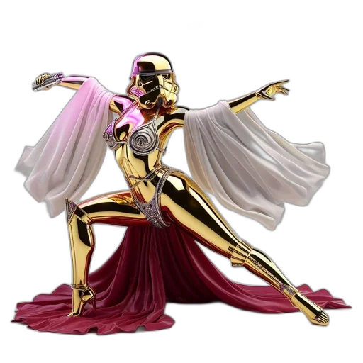 robot, concept art, comic book art, fantasy art, 3d render, golden, imaginative, rendition transparent PNG cut-out