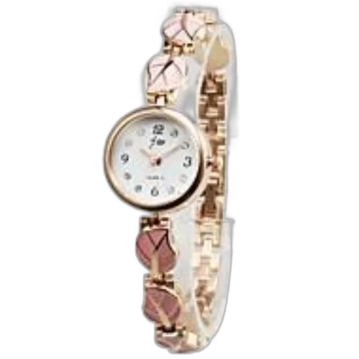 jewelry, stylish, wristwatch, gold-colored, band, featuring, pink, leaf-shaped transparent PNG cut-out