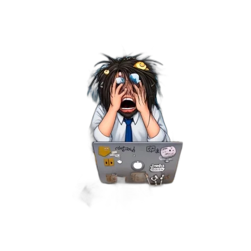 person, likely, developer, sits, amidst, cluttered, workspace, surrounded transparent PNG cut-out