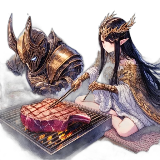 food, dragon, mask, sword, fantasy art, concept art, anime, watercolor transparent PNG cut-out