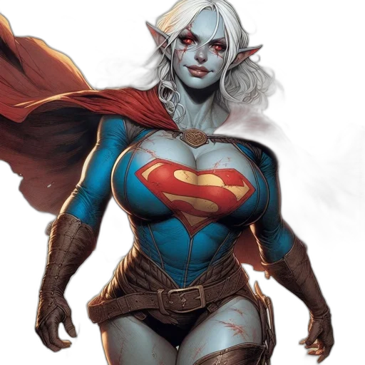 comic book art, concept art, fantasy art, woman, resembling, superman-inspired, female, character transparent PNG cut-out