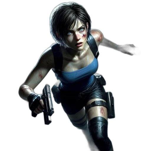 weapon, concept art, comic book art, cyberpunk, 3d render, female, character, dimly transparent PNG cut-out