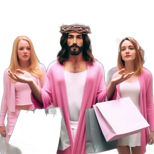 dress, vaporwave, concept art, pastel, three, individuals, depicted, shopping transparent PNG cut-out