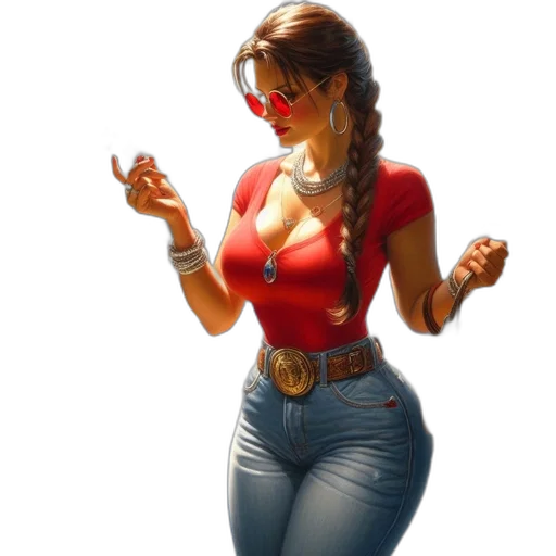 jewelry, comic book art, concept art, 3d render, pixel art, woman, red, top transparent PNG cut-out