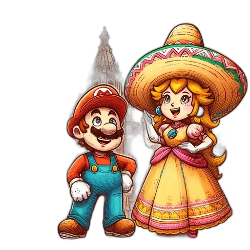 hat, dress, crown, concept art, pixel art, watercolor, 3d render, mario transparent PNG cut-out