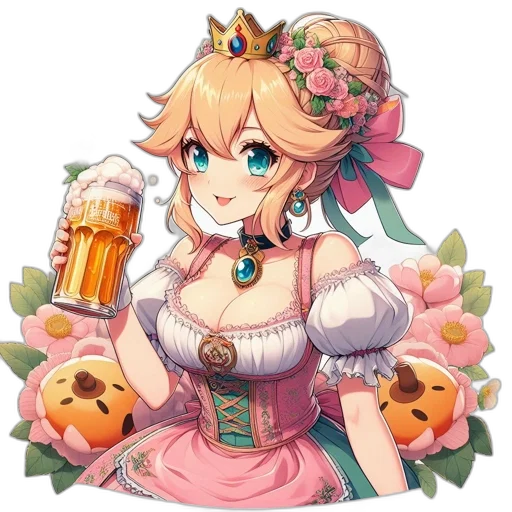crown, food, dress, bottle, pixel art, anime, concept art, fantasy art transparent PNG cut-out