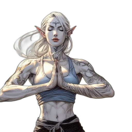 concept art, fantasy art, comic book art, watercolor, elven, woman, distinctive, forehead transparent PNG cut-out