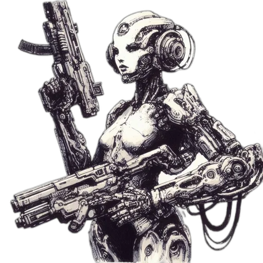 robot, weapon, cyberpunk, concept art, comic book art, pixel art, detailed, sketch transparent PNG cut-out