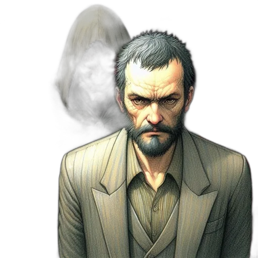 jacket, face, mask, staff, concept art, photorealistic, comic book art, fantasy art transparent PNG cut-out