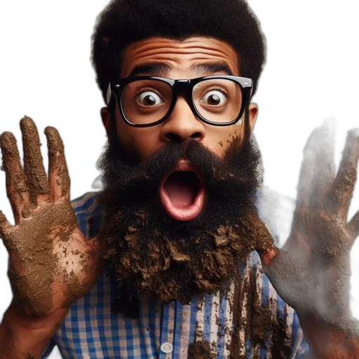 hair, photorealistic, man, bushy, beard, glasses, sporting, startled transparent PNG cut-out