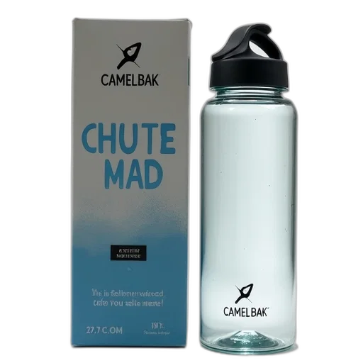 bottle, clear, black-lidded, camelbak, water, placed, next, box transparent PNG cut-out
