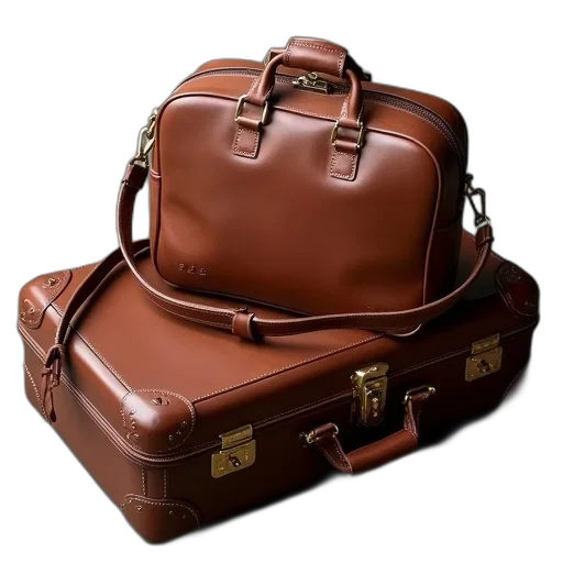photorealistic, 3d render, earth tones, brown, leather, handbag, strap, placed transparent PNG cut-out