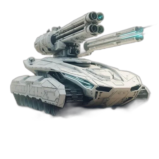 weapon, robot, concept art, 3d render, futuristic, white, tank, blue transparent PNG cut-out