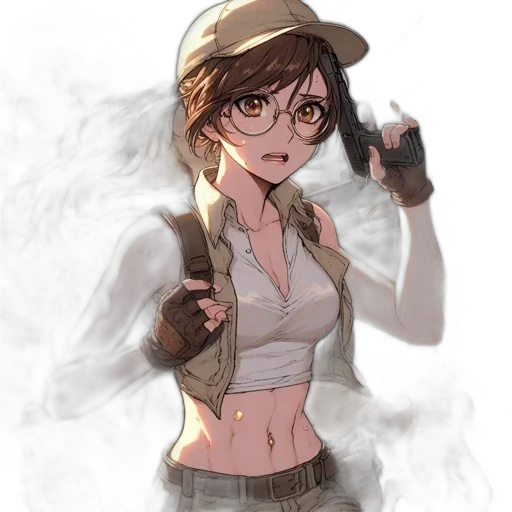 weapon, hat, staff, jacket, anime, concept art, comic book art, cartoon transparent PNG cut-out