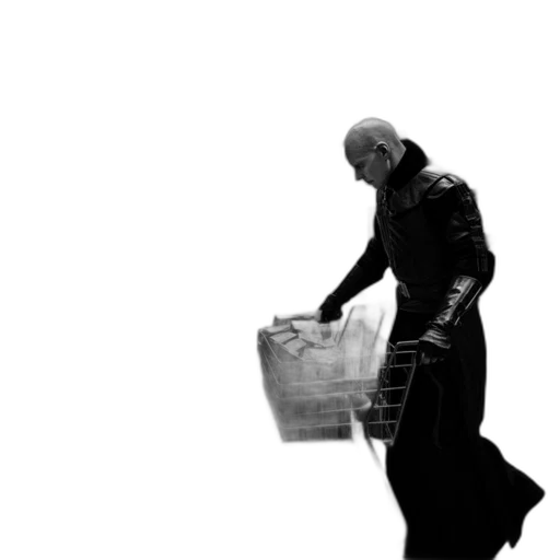 jacket, staff, robot, weapon, concept art, comic book art, photorealistic, cyberpunk transparent PNG cut-out